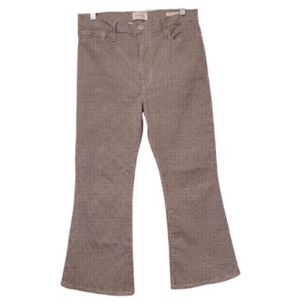 FRAME Le Crop Flare Houndstooth Check Pants Size 30 Brown Cream